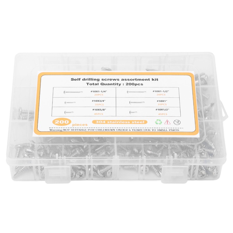 200PCS Round Head Cross Screws 304 Stainless Steel Self Drilling