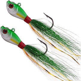 Fishing Jig Head Lures Bucktail Jigs Lead Teaser Fishing Lure Baits Deer Feather with Fishing Hooks for Saltwater Freshwater Fishing 0.25oz/0.5oz/1oz/1.5oz/2oz(Green(1.5oz-2pcs))