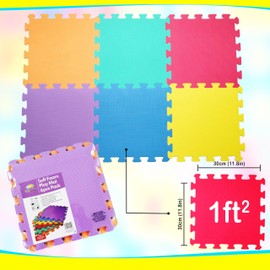 TLCmat Soft Foam Puzzle Play Mat Interlocking Jigsaw Mat - EN71 Safety- Non-Toxic, 30cm x 30cm, Thick, Use for Indoor and Outdoor (Vivid 6 pcs Pack)