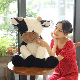 pangcangshu Cow Year Plush Toy Cute Cattle Stuffed Animals Cattle Soft Doll Kids Toys Birthday Gift for Children (Black and White, 20cm/7inch)
