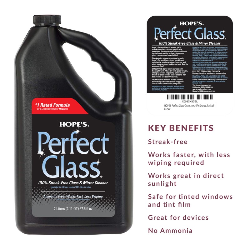 HOPE'S Perfect Glass Cleaner Spray Refill, Streak-Free, Ammonia-Free Window, Mirror,