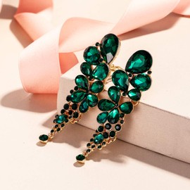 EVER FAITH Women's Earrings Austrian Crystal Elegant Water Drop Wedding Clip On Earrings Ear Jewellery Dangle Green Gold Tone, Crystal