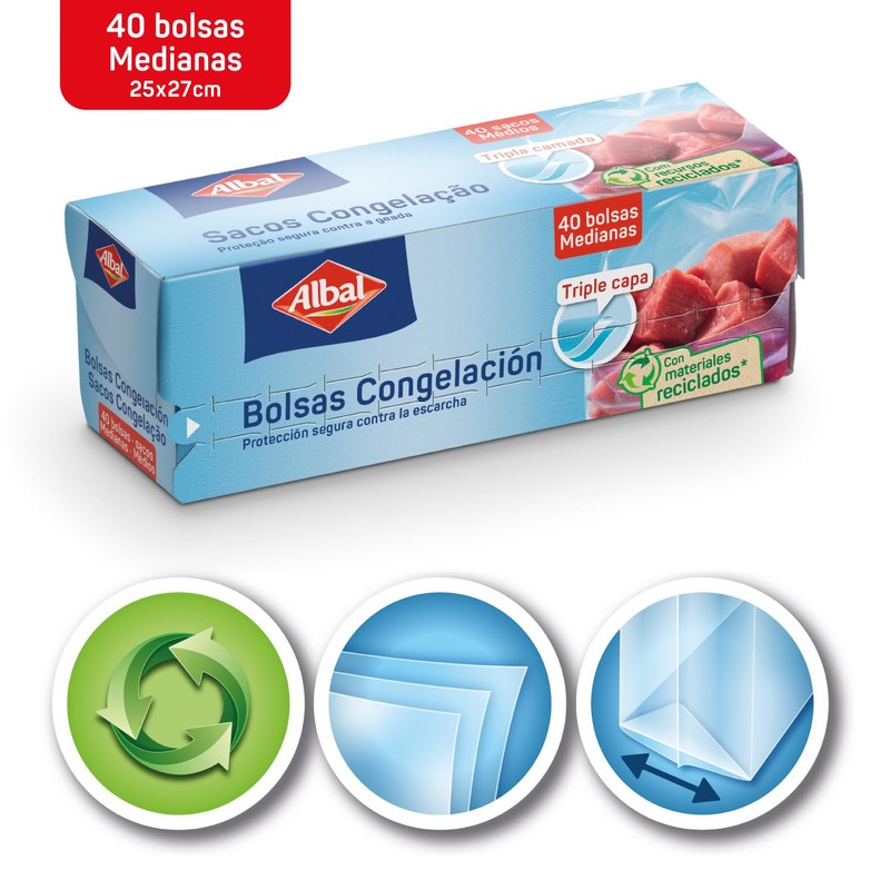 Albal Freezer Bags, 3 Litre, Made with 70% Recycled Materials,