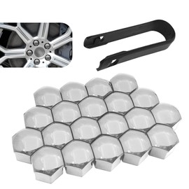 DACIRTY 20 PCS Wheel Nut Cover, 21 mm Thickened PP Plastic Rustproof Protective Cover with Dismantle Clip, Vehicle Tire Maintenance Accessories, Suitable for Most Car Models (Silver)