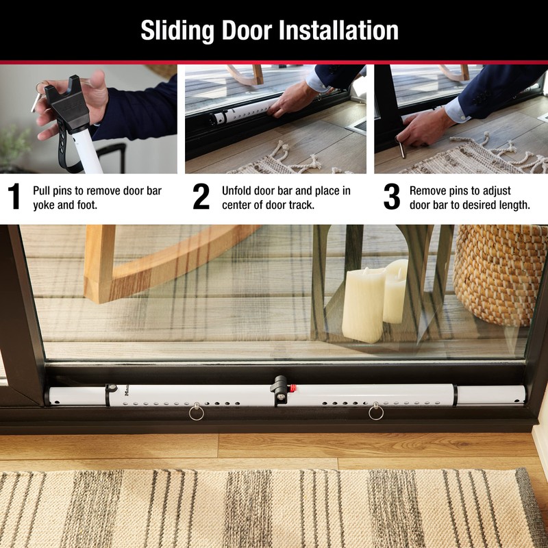 Master Lock White Compact Door Stopper Folding Security Bar, Adjustable