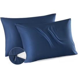 Bedsure Cooling Pillow Cases Standard Size 2 Pack, Rayon Derived from Bamboo Cooling Pillowcase for Hot Sleepers, Soft & Breathable Cool Pillow Covers with Zipper, Gifts, Navy Blue, 20x26 Inches