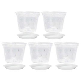 BESPORTBLE 5sets Clear Orchid Pots Flower Planter with Saucers Breathable Slotted Design for Planting for Orchids