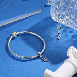 AIEGNOS Evil Eye Pendant Charms Fits European Charm Bracelets 925 Sterling Silver Blue Lucky Eye Pendant Charm for Women Snake Bracelet Necklace