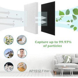 Goodsby Replacement H13 True HEPA Filters Pack for Coway Air Purifier AP1512HH AP-1512HH-FP AP-1518R AP-1519P and Airmega 200M, 1x True HEPA Filter and 4x Activated Carbon Pre Filters #3304899