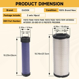 DUOOK 11013-7044 11013-7045 Outer Inner Air Filter for Kawasaki 11013-7020 11013-7019 AF25552 AF25551 For Kohler 25-083-01-S P821575 P822858 (2 Pack)