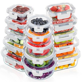 VERONES 30 Pieces Glass Meal Prep Containers Set, Stackable Food Storage Containers with Lids-Airtight Glass Lunch Containers，for Microwave, Oven, Freezer & Dishwasher,White