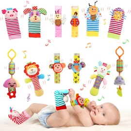Baby Hanging Toy, Wrist Rattles, Rattle Socks, Handheld Wearable Washable Adjustable Rattle Toy, Newborn Present Baby Shower Birthday Gift Set for 0 1 2 3 Years Old Babies (12PCS-J)