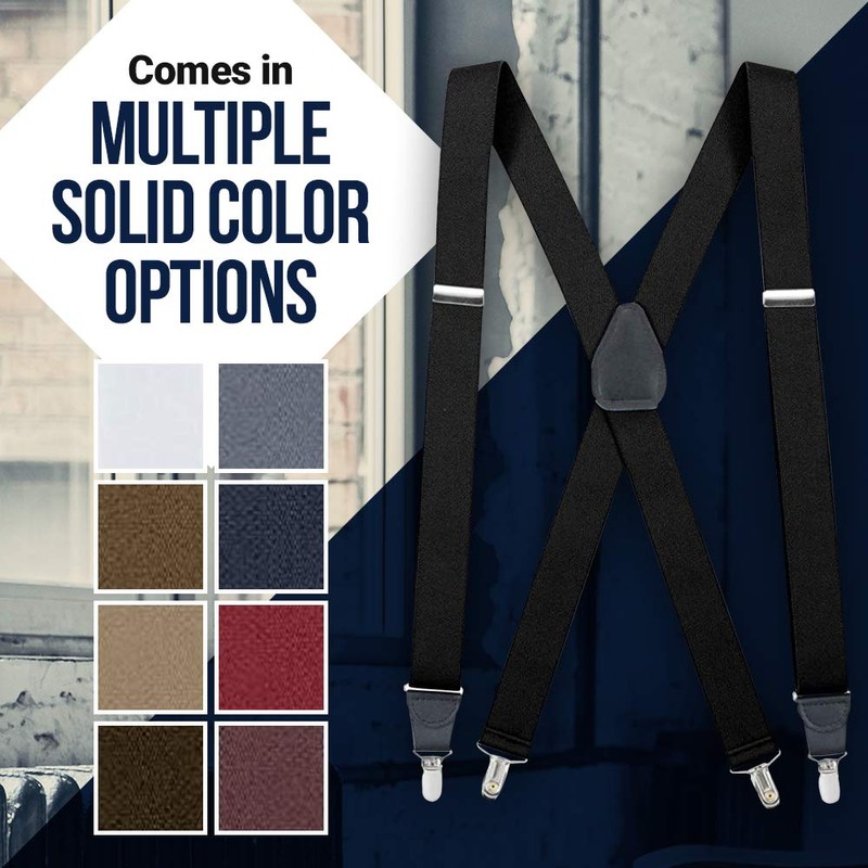 HOLD'EM Suspender Men X-Back Clip on Leather Crosspatch-White (Tall 54")