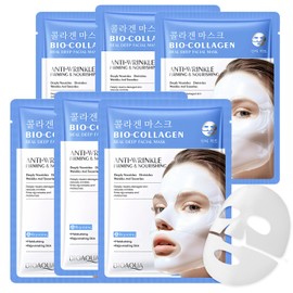 Pack of 6 Organic Collagen Real Deep Mask, Korean Collagen Overnight Mask, Anti-Wrinkle Anti Ageing Face Mask, for Hydration, Anti-Wrinkle Effect, Cleansing and Brightening