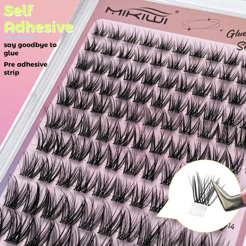 MIKIWI Self Adhesive Eyelashes, 10-16mm Pre Glued Eyelashes Clusters No