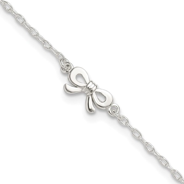 Solid 925 Sterling Silver CZ Cubic Zirconia Bow 9in 1Ext
