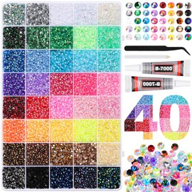 32000Pcs Bedazzler Kit with Rhinestones, Bedazzling Kit 40 Colors 3mm with 2Pcs B7000 Rhinestones Glue, Jelly Rhinestones for Bedazzling Crafting Nail