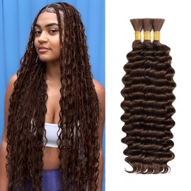 28 Inch Brown Deep Wave Bulk Braiding Hair for Boho Braids No Weft 3 Bundles 150g Deep Wave Human Hair for Braiding Color #4