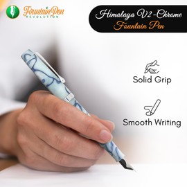 FPR Himalaya V2-Chrome Ultra Flex Nib Pen - Twist-Style Converter Filled Calligraphy Pens for Writing-Fancy Pens for Men & Women - Flex Fountain Pen w/Metal Clip & Cap Ring (Peacock Aqua Acrylic)