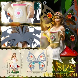 Cinnvoice 9. 8'' H Fairies Garden Figurines Garden Accessories Butterfly Wing Fairy Figurine Mushroom Decor Solar Luminous Watering Can Resin Statue for Outdoor Indoor Patio Yard Home Decorations