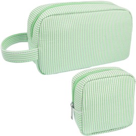FFpaw 2Pcs Mini Makeup Bag, Small Makeup Pouches for Purse Cute Cosmetics Bag Pouch with Slip-in Pockets Small Travel Toiletry Bag Zipper Makeup Aesthetic Accessories Storage Bag (Mini+Large Green)