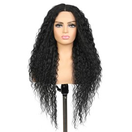 Black Textures Synthetic Lace Front Wig, Long Wavy Black Hair, 31 Inches (1B (Natural Black))