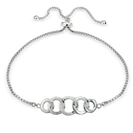 Hoops & Loops - Pulsera Ajustable de Plata de Ley con círculos entrelazados pulidos