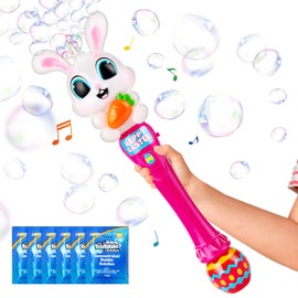 Sloosh Easter Bunny Bubble Wand for Kids Ages3+, Light Up Automatic Bubble Maker with LED & Sound Effect for Toddler, Birthday Party Gifts, Outdoor, Easter Basket Stuffers