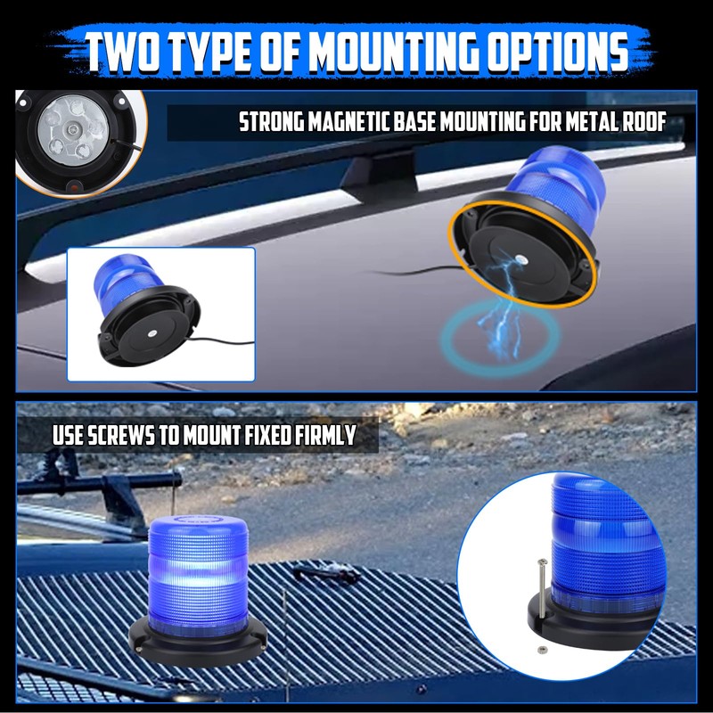 OPPBUY Beacon Strobe Police Lights with Magnetic Base,Blue Strobe Light