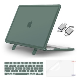 MOSISO Compatible with MacBook Pro 13 inch Case M2 2025-2016 A2338 M1 A2251 A2289 A2159 A1989 A1708 A1706, Heavy Duty Plastic Hard Case with Kickstand&Keyboard Skin&Screen Film&Type C, Emerald Green
