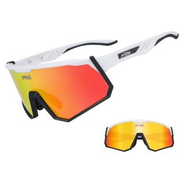 Sports Sunglasses, Cycling Glasses with 3 x UV400 Interchangeable Lenses Including Black Polarised Lens for Outdoor Activities Such As Cycling, Running, Climbing, Driving, Fishing, Golf, Unisex