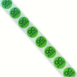 25mm Round Green QC Pass Labels - Quality Control Assurance Stickers for Industrial Items (Pack of 100)