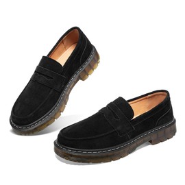 SENNYO Women's Suede Penny Loafer Comfort Driving Moccasins Casual Slip-Ons Loafer Flats Fashion Women Business Work Shoes Black,8 US