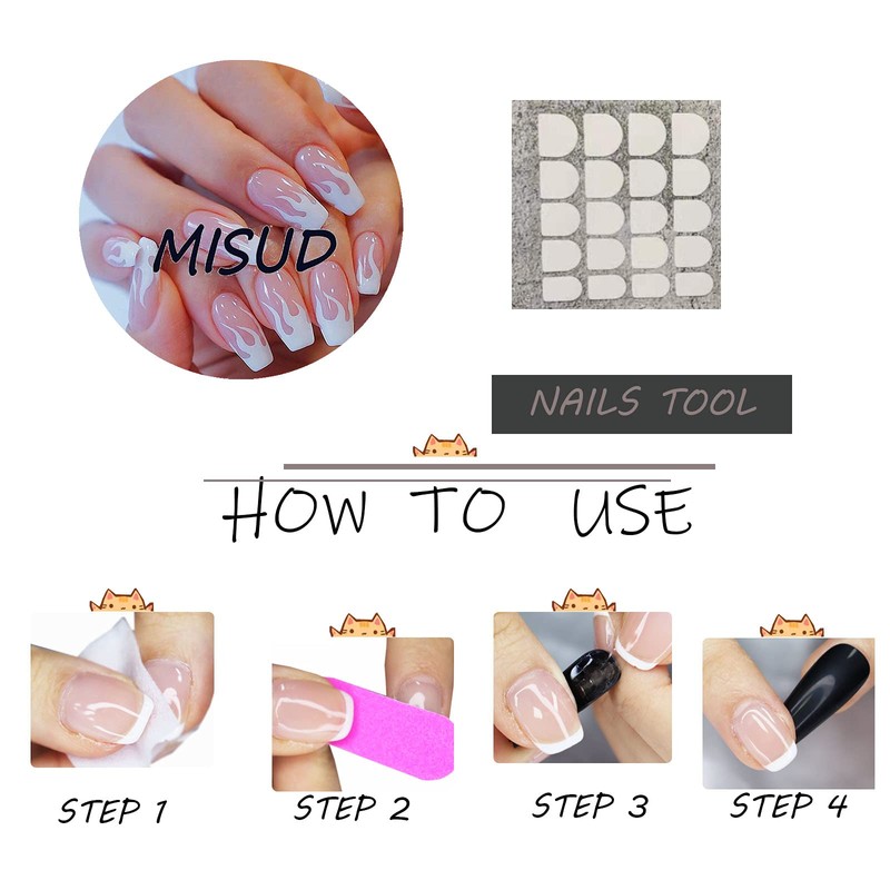 MISUD Medium Length Fake Nails, Pink Glossy Glue on Nails,