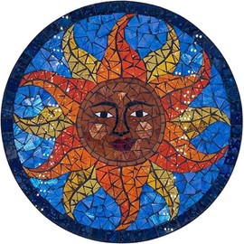 Mosaic Sun Face Plaque 16 Inch Diameter, Blue