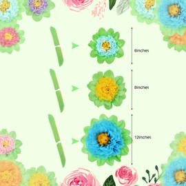 WILLBOND 18 Pcs Large Mexican Paper Flowers Colorful Fiesta Tissue Paper Flowers Carnival Pom Paper Flower Hawaiian Party Backdrop for Floral Party Classroom Wedding Birthday Craft(Rich Colors)