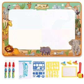 Magic Water Drawing Mat Painting Kit, 1 Set Drawing Doodle Pad with Stamps Templates & Water Pens, DIY Art Supplies, Thanksgiving, Christmas Gift - Color: Multicolor, Specification: Wild Animal (12pcs/set)