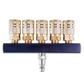 Primefit M14025-7 5-Way Air Manifold with 1/4" Industrial 6-Ball Brass Couplers, 1/4"