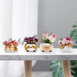 Otzoan Cute Animal Resin Flower Pot for Succulents and Small Plants - Handmade and High Quality (Sloth)