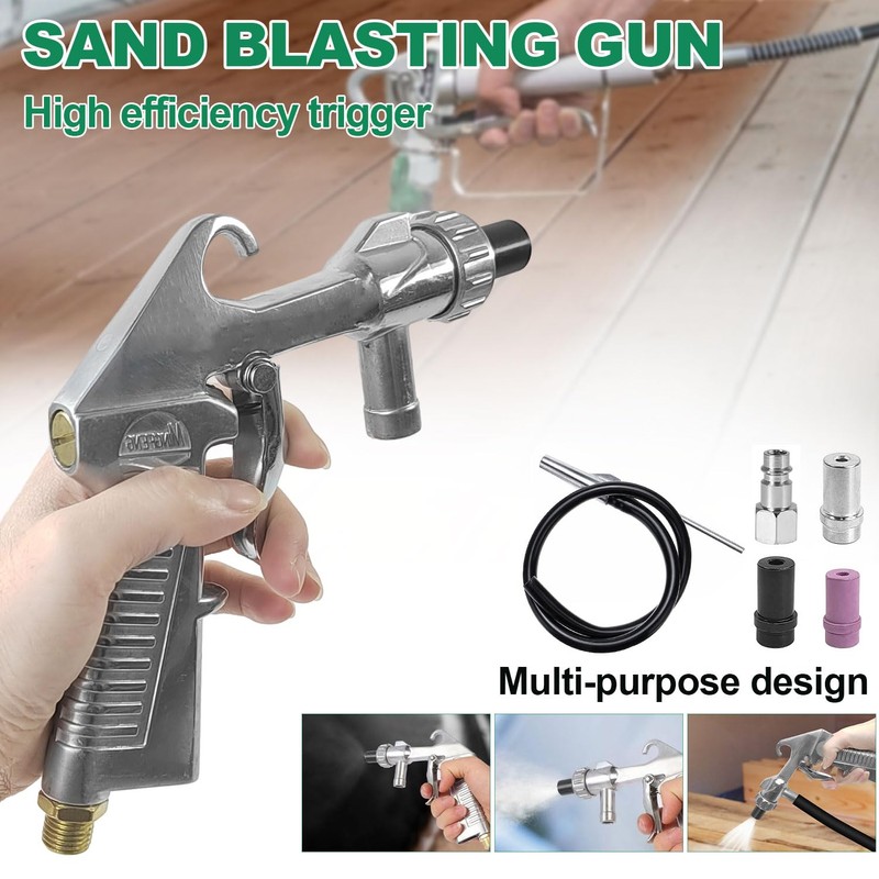 Sandblasting Gun 6-Piece Set Compressed Air, Ceramic Nozzle, Iron Nozzle,