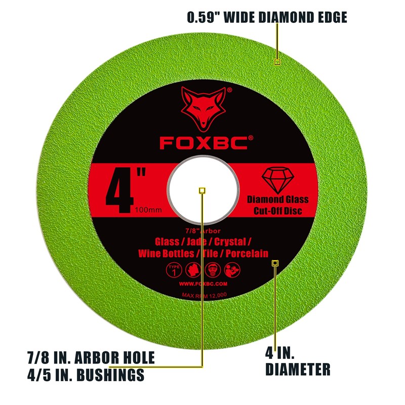 FOXBC Glass Cutting Disc 4 Inch for Angle Grinders, Diamond