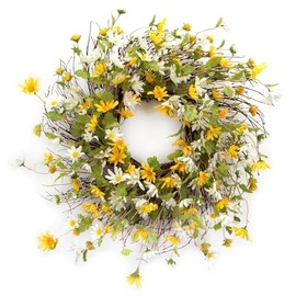 Maykoosh Floral Wreath for Front Door - 24 Inch Daisy Flower Garland Spring Home Decor