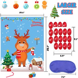 ViLeo Christmas Party Games for Kids Pin The Nose On The Reindeer Xmas Activities Holiday Party Game with 24PCS Nose Stickers Pin The Tail Christmas Party Favors Supplies for Adults