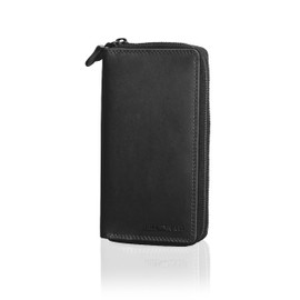Hill Burry Arite Women's Leather Wallet, Wallet, Wallet with RFID Protection, Made of High-Quality Naturally Tanned Leather, W 10.5 cm x H 20 cm x D 3.5 cm, black, Casual