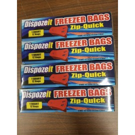 Dispozeit Freezer Bags, Zip-Quick, 1 Quart, 12 Bags, 8x7in.
