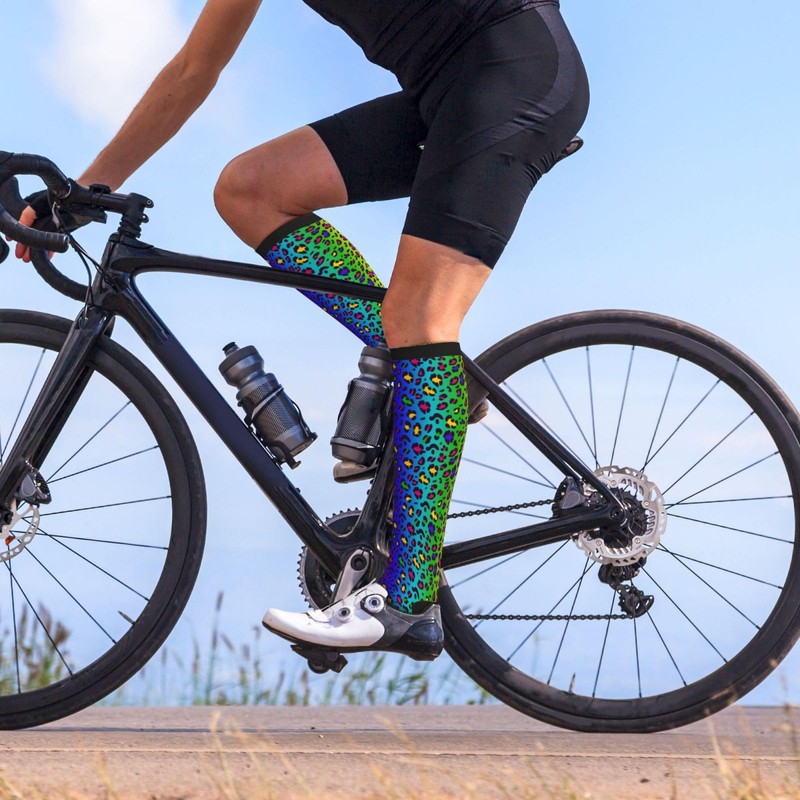 aipoase Leopard Compression Socks Knee High Circulation Support Socks For