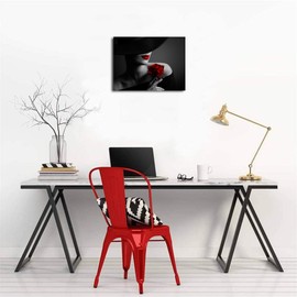 Paimuni Fashion Woman Canvas Wall Art Black White Red Rose Contemporary Prints Modern Elegant Wall Decor Ready to Hang 12x16 Inch