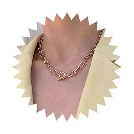 Iaceble Boho Paperclip Chain Necklace Punk Chunky Chain Necklace Oval Rectangle Link Chain Minimalist Toggle Clasp Necklace Jewelry for Women