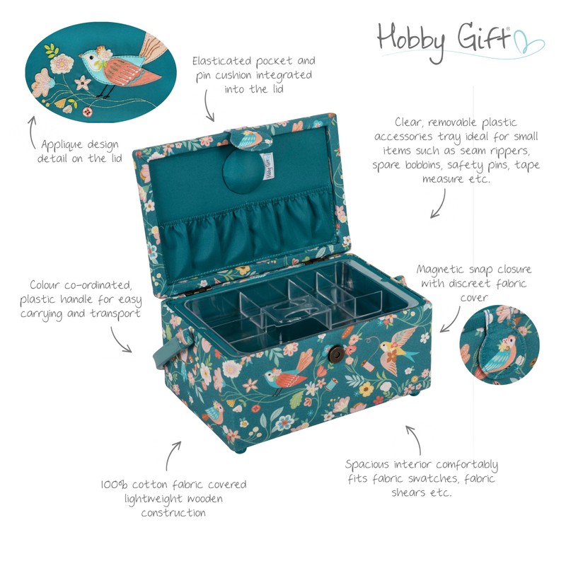 Hobby Gift Medium Sewing Craft Hobby Storage Box, Rectangle, Appliqué,