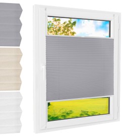 No-Drill, Clamp-On, Folding Pleated Blind, Grey, 80 x 220 cm